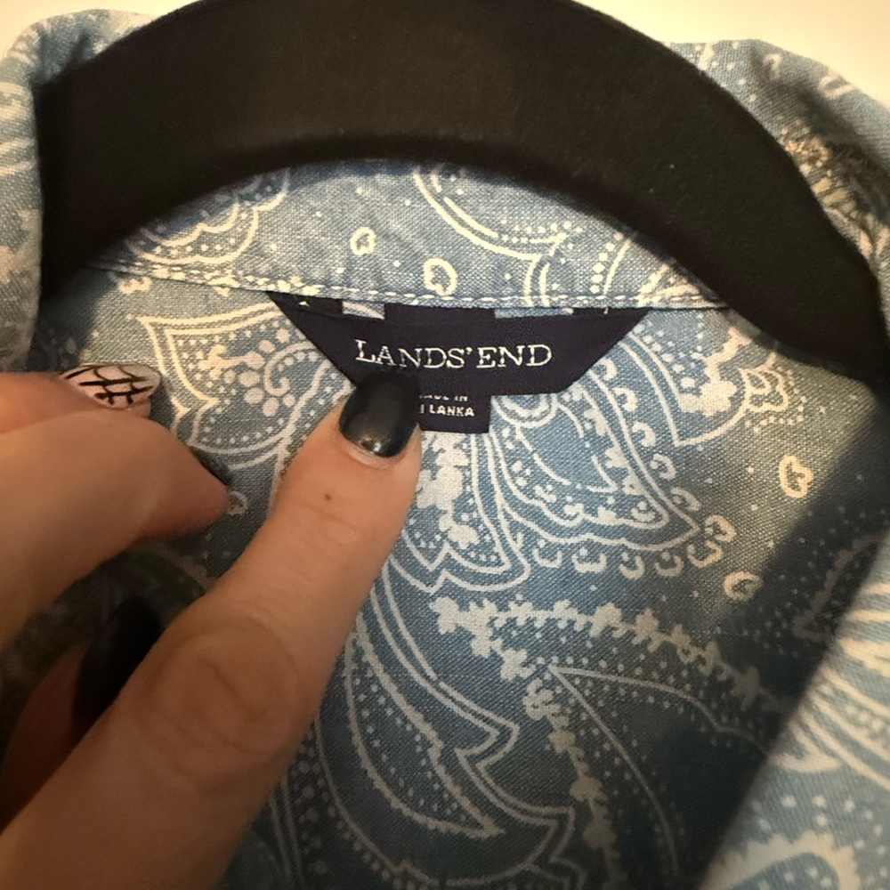 Lands End Paisley Button-Up Chambray Shirt - Picture 2 of 4